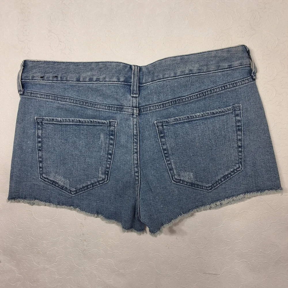 Express Low Rise Light Blue Embroidered Rose Denim Jeans Shorts Size 6 - Picture 2 of 6